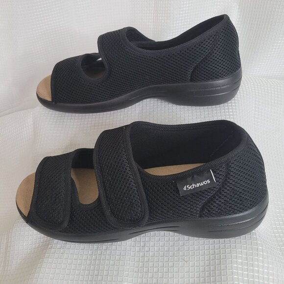 Schawos Unisex Shoes Sandals Anatomical Adjustable Strap Mesh USW 9.5 10 Black - Picture 3 of 12